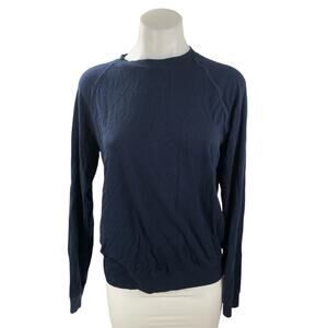 Wheat Women's Navy Blue Crew Neck Knit Long Sleeve Sweater Sweatshirt Top Size S